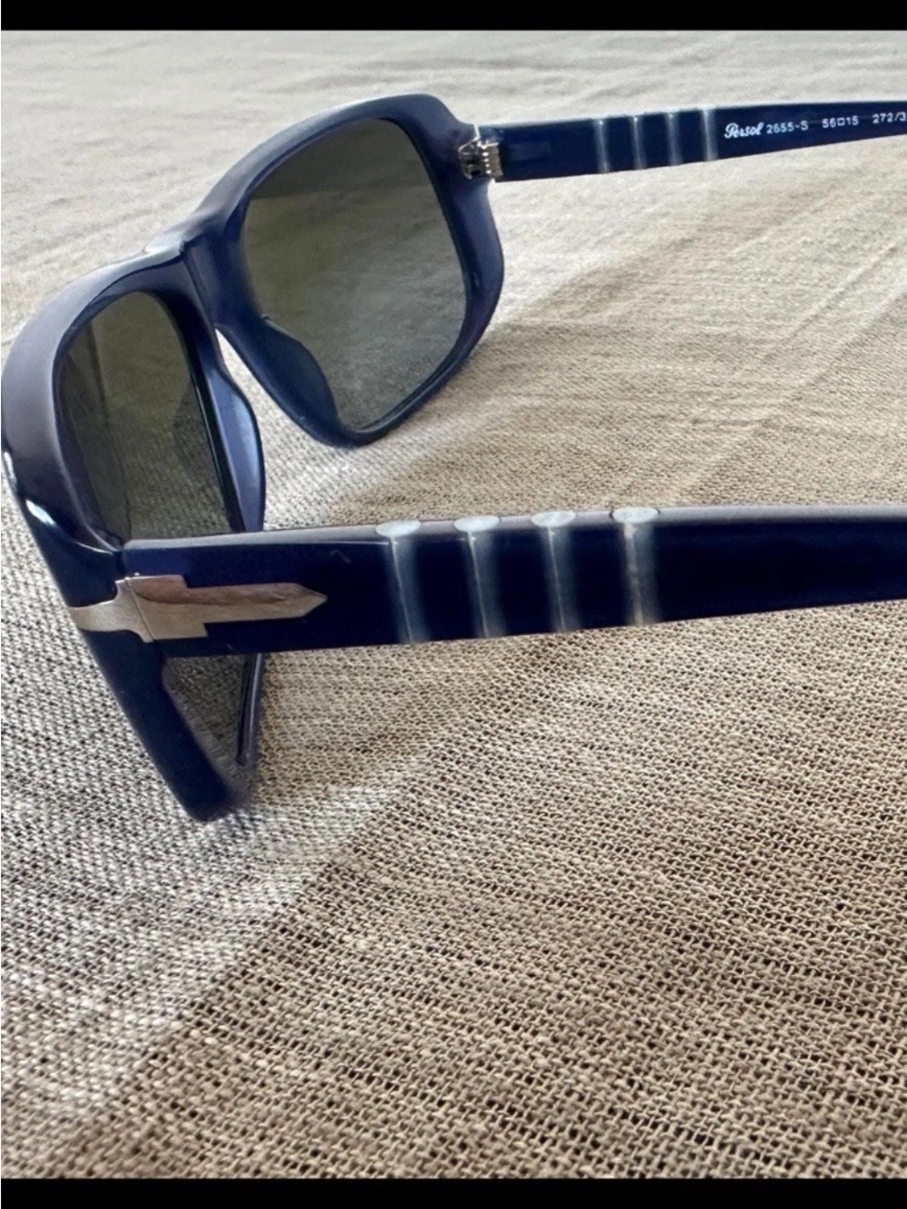 PERSOL SUNGLASSES NWOT Blue Frame Gray Glass Lenses Never Worn 56-15-135